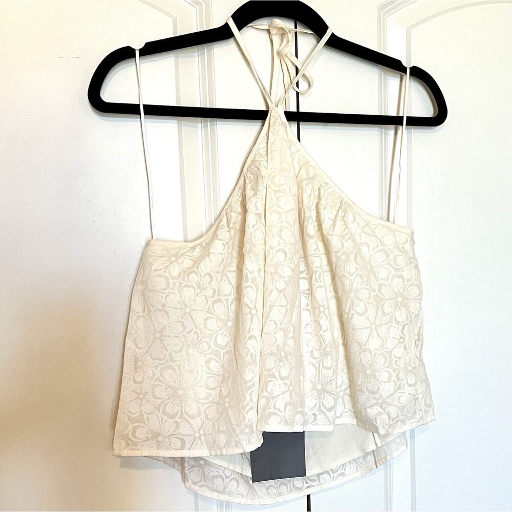 Le Lis Collection Halter Top Womens Beige Floral Sleeveless Spaghetti Pullover M